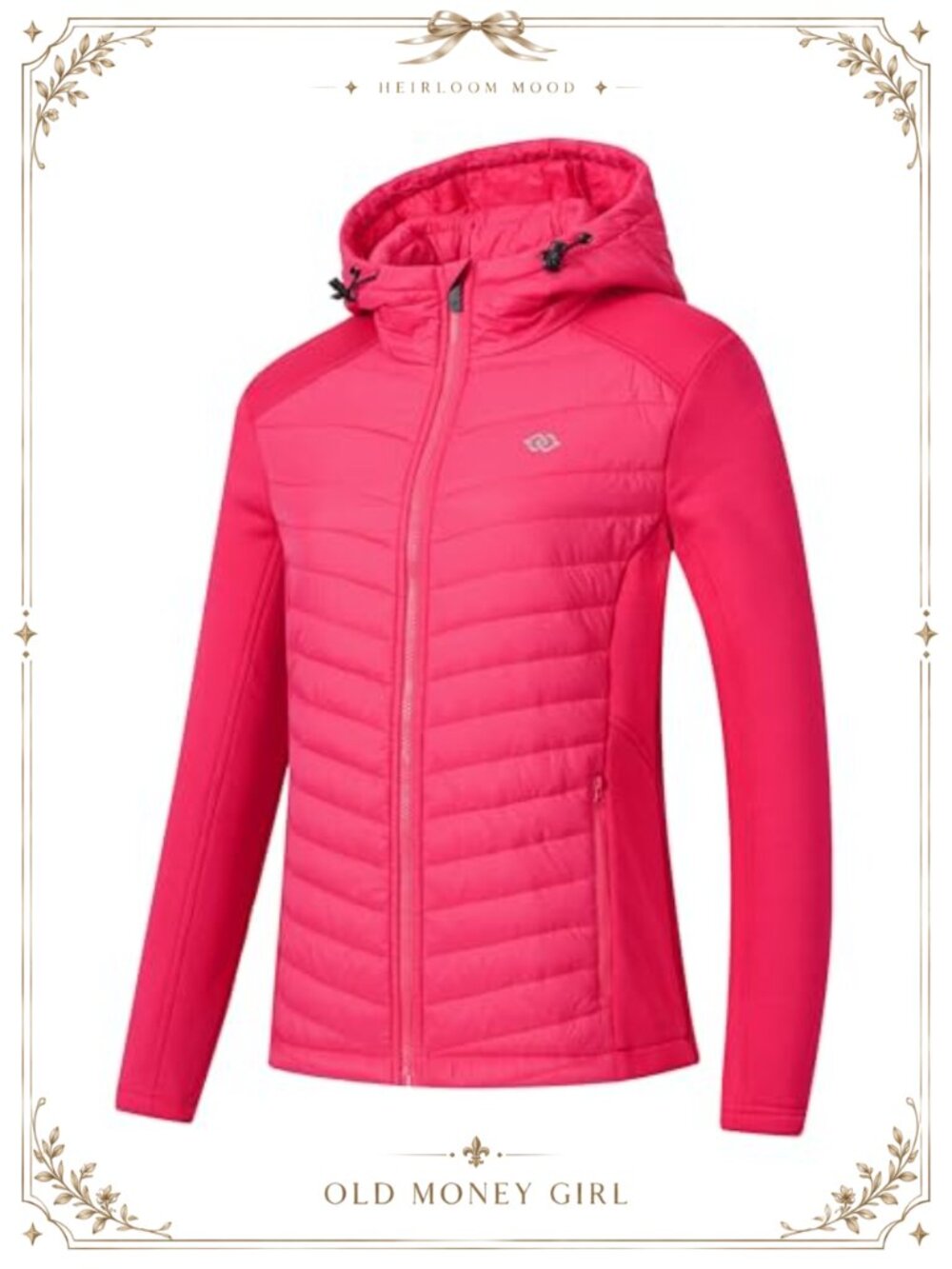 Lightweight Hybrid Quilted Hooded Running Jacket Fleece Lined Full Zip